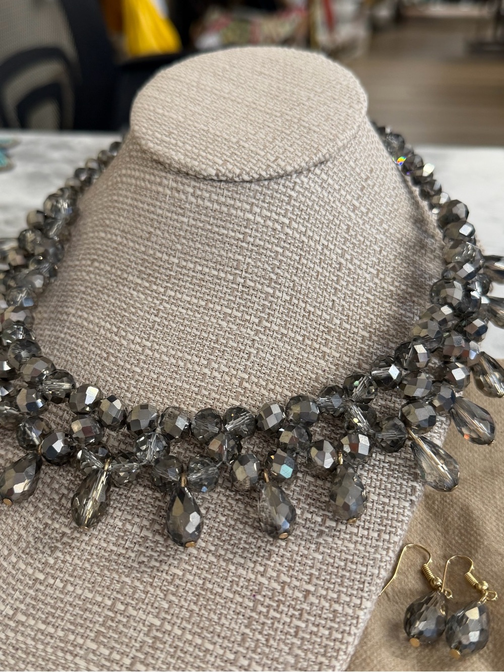 Sparkling Gray Crystal Statement Necklace